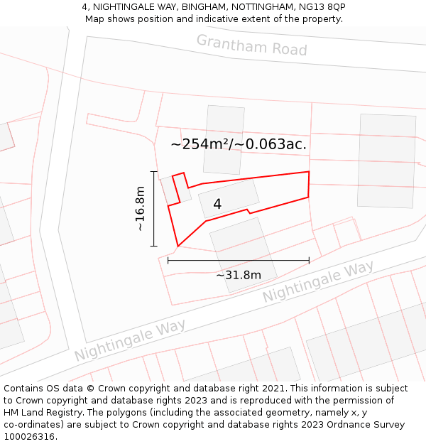 4, NIGHTINGALE WAY, BINGHAM, NOTTINGHAM, NG13 8QP: Plot and title map