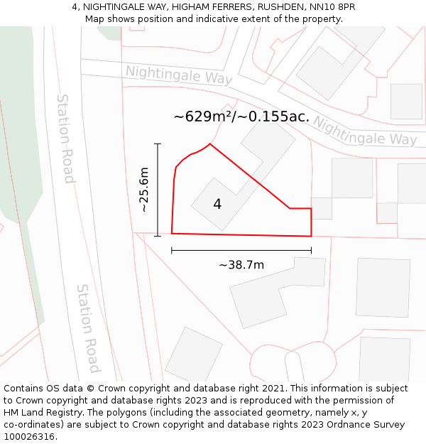 4, NIGHTINGALE WAY, HIGHAM FERRERS, RUSHDEN, NN10 8PR: Plot and title map