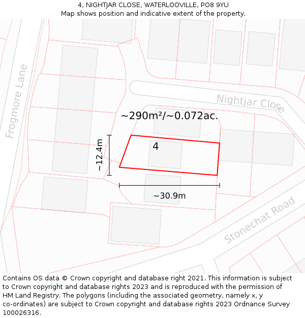 4, NIGHTJAR CLOSE, WATERLOOVILLE, PO8 9YU: Plot and title map