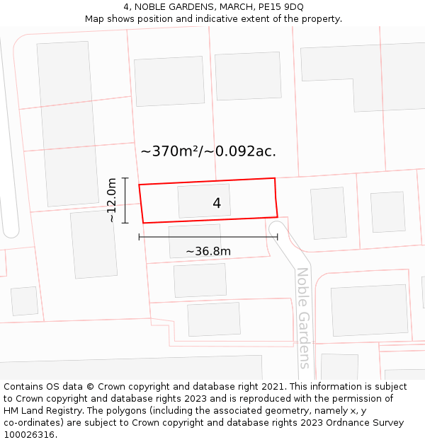 4, NOBLE GARDENS, MARCH, PE15 9DQ: Plot and title map