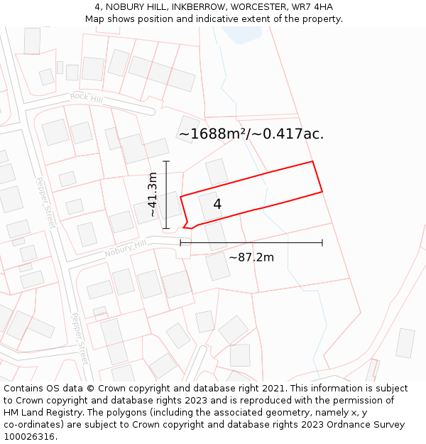 4, NOBURY HILL, INKBERROW, WORCESTER, WR7 4HA: Plot and title map