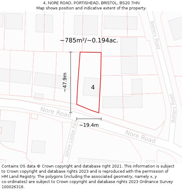 4, NORE ROAD, PORTISHEAD, BRISTOL, BS20 7HN: Plot and title map