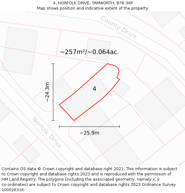 4, NORFOLK DRIVE, TAMWORTH, B78 3XP: Plot and title map