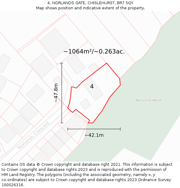 4, NORLANDS GATE, CHISLEHURST, BR7 5QY: Plot and title map