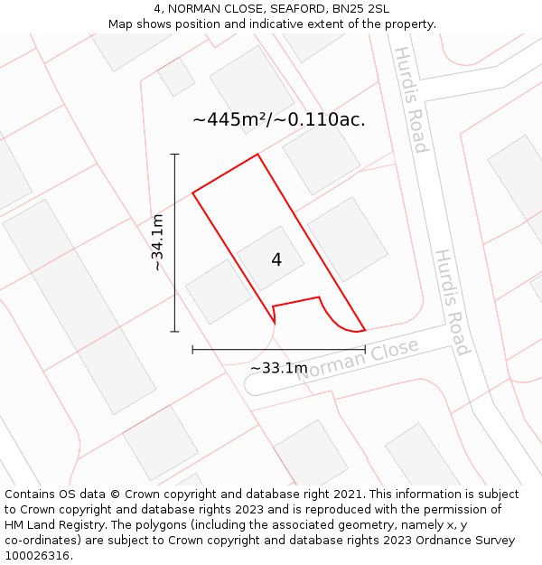 4, NORMAN CLOSE, SEAFORD, BN25 2SL: Plot and title map