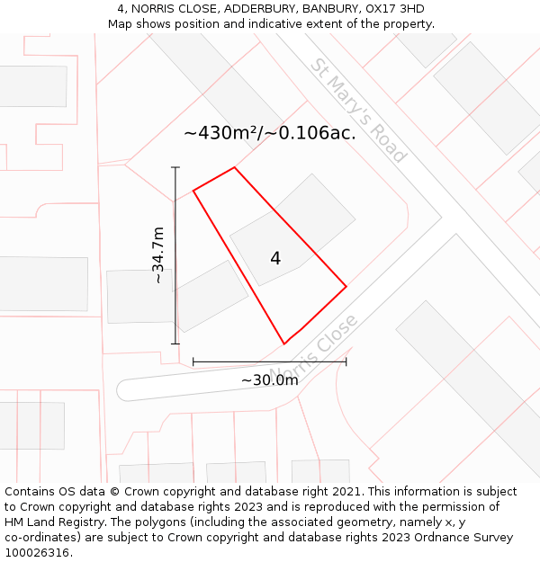 4, NORRIS CLOSE, ADDERBURY, BANBURY, OX17 3HD: Plot and title map