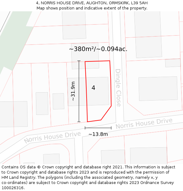 4, NORRIS HOUSE DRIVE, AUGHTON, ORMSKIRK, L39 5AH: Plot and title map