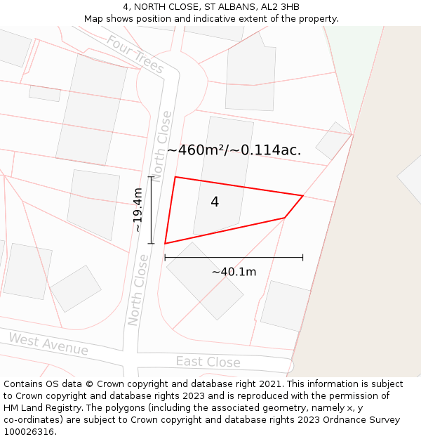 4, NORTH CLOSE, ST ALBANS, AL2 3HB: Plot and title map