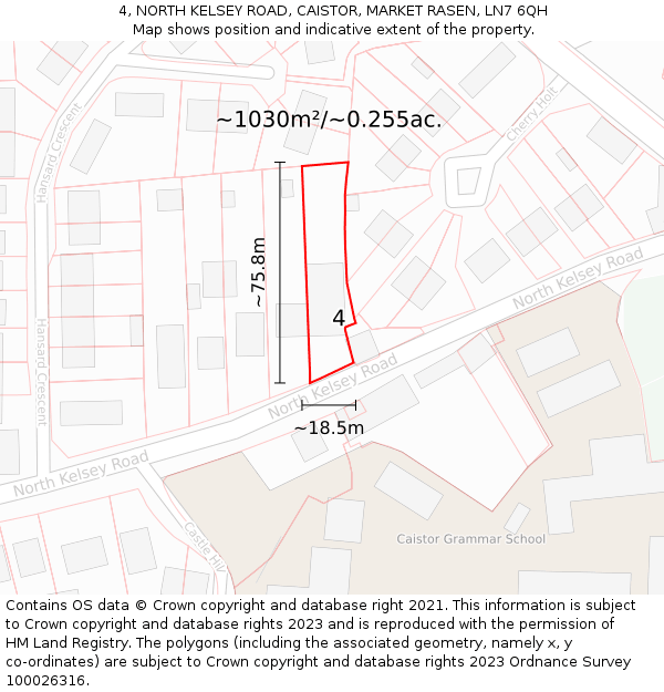 4, NORTH KELSEY ROAD, CAISTOR, MARKET RASEN, LN7 6QH: Plot and title map