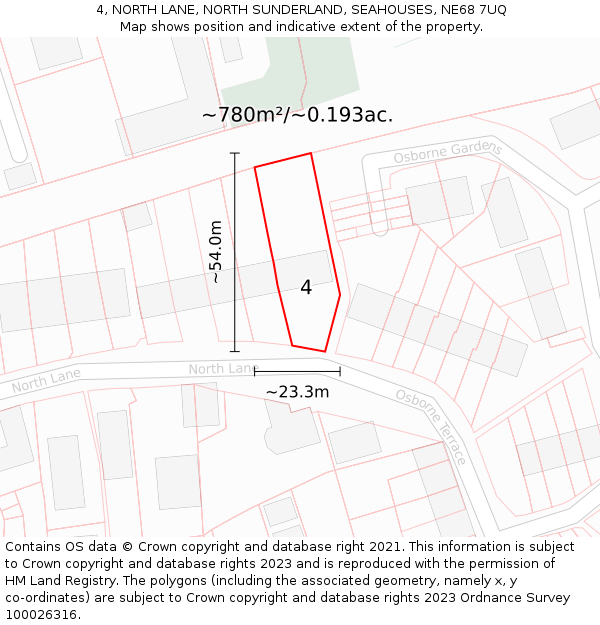 4, NORTH LANE, NORTH SUNDERLAND, SEAHOUSES, NE68 7UQ: Plot and title map