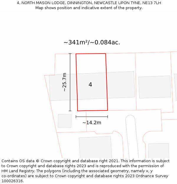 4, NORTH MASON LODGE, DINNINGTON, NEWCASTLE UPON TYNE, NE13 7LH: Plot and title map