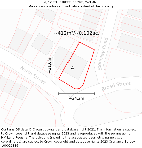 4, NORTH STREET, CREWE, CW1 4NL: Plot and title map