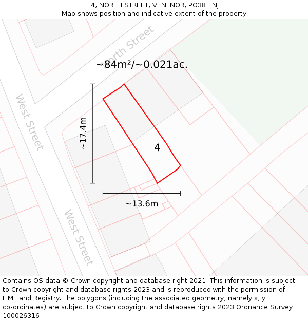 4, NORTH STREET, VENTNOR, PO38 1NJ: Plot and title map