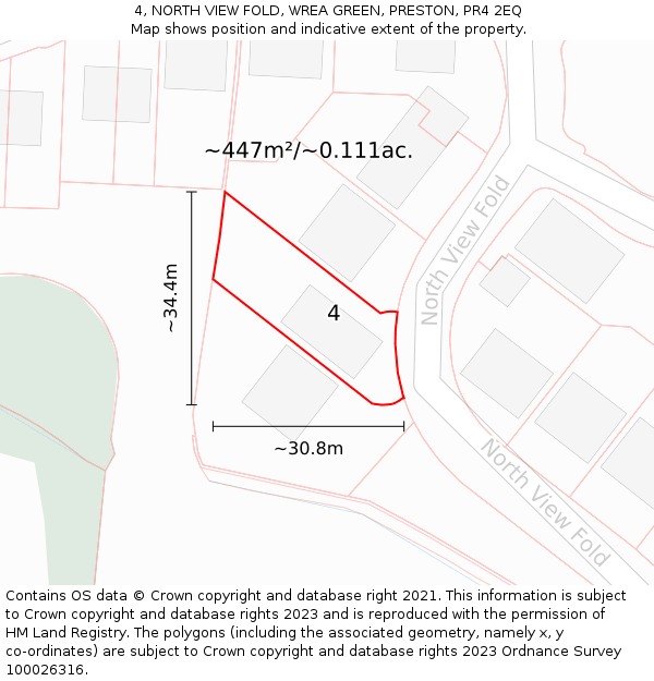 4, NORTH VIEW FOLD, WREA GREEN, PRESTON, PR4 2EQ: Plot and title map