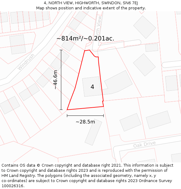 4, NORTH VIEW, HIGHWORTH, SWINDON, SN6 7EJ: Plot and title map