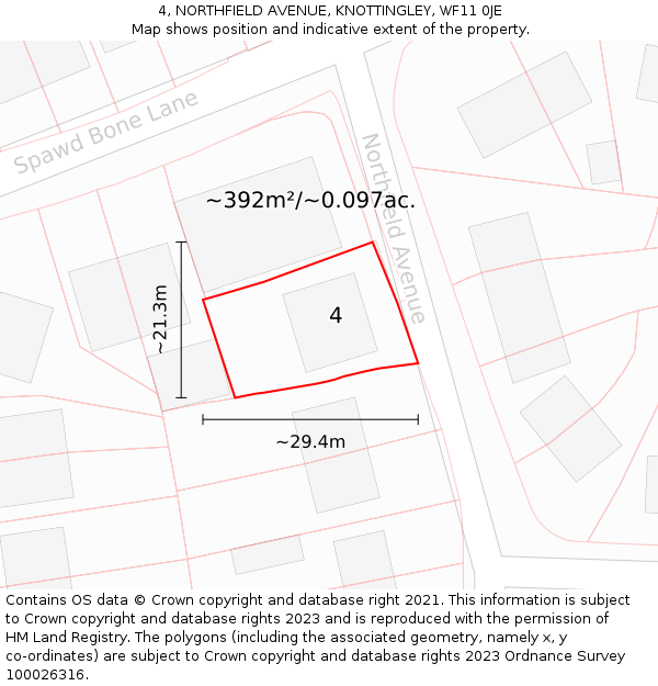 4, NORTHFIELD AVENUE, KNOTTINGLEY, WF11 0JE: Plot and title map