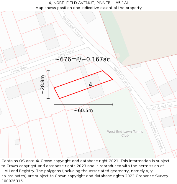 4, NORTHFIELD AVENUE, PINNER, HA5 1AL: Plot and title map