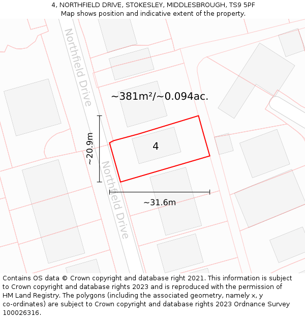 4, NORTHFIELD DRIVE, STOKESLEY, MIDDLESBROUGH, TS9 5PF: Plot and title map