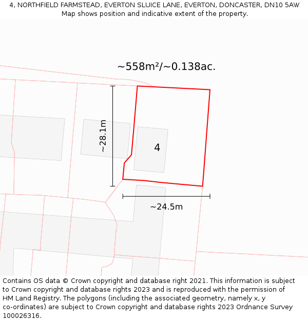 4, NORTHFIELD FARMSTEAD, EVERTON SLUICE LANE, EVERTON, DONCASTER, DN10 5AW: Plot and title map