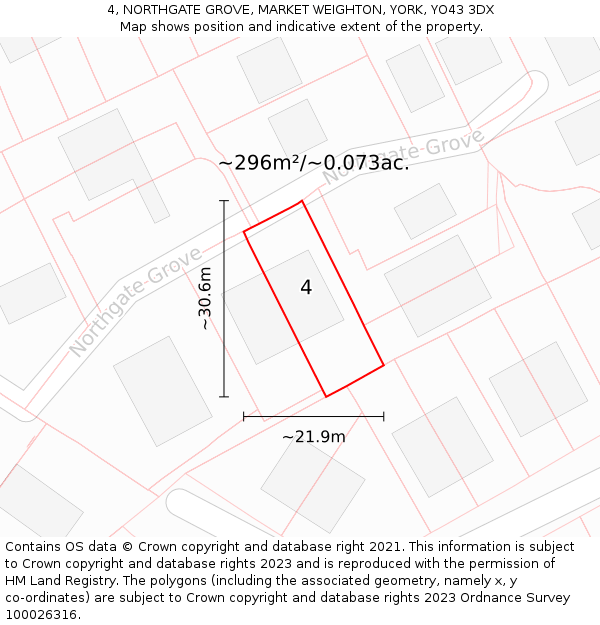 4, NORTHGATE GROVE, MARKET WEIGHTON, YORK, YO43 3DX: Plot and title map