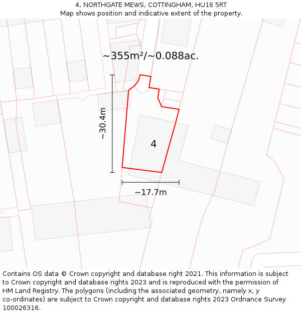 4, NORTHGATE MEWS, COTTINGHAM, HU16 5RT: Plot and title map