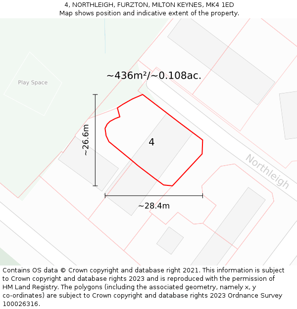 4, NORTHLEIGH, FURZTON, MILTON KEYNES, MK4 1ED: Plot and title map