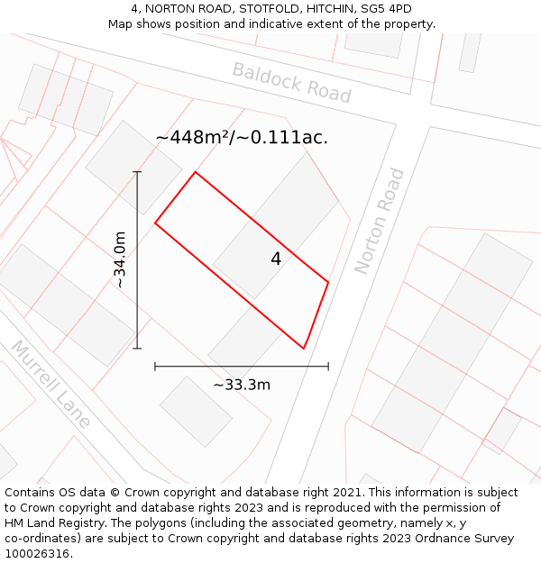 4, NORTON ROAD, STOTFOLD, HITCHIN, SG5 4PD: Plot and title map