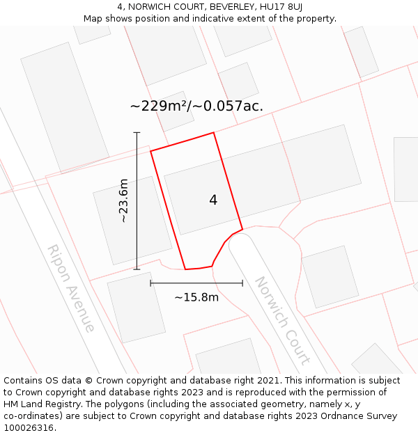 4, NORWICH COURT, BEVERLEY, HU17 8UJ: Plot and title map