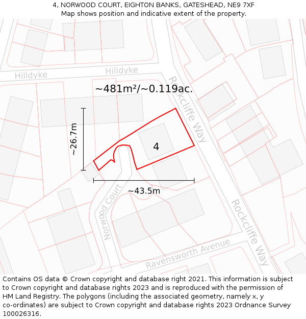 4, NORWOOD COURT, EIGHTON BANKS, GATESHEAD, NE9 7XF: Plot and title map