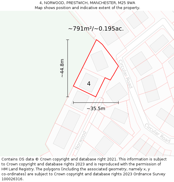 4, NORWOOD, PRESTWICH, MANCHESTER, M25 9WA: Plot and title map