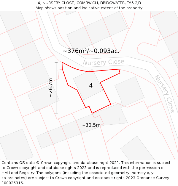 4, NURSERY CLOSE, COMBWICH, BRIDGWATER, TA5 2JB: Plot and title map