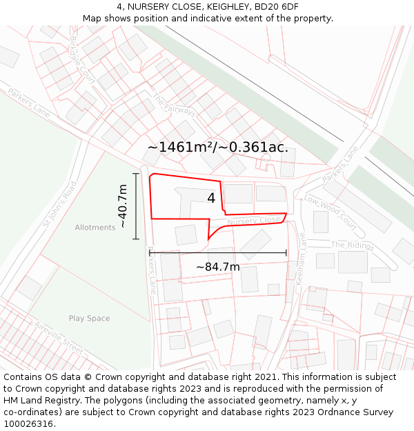 4, NURSERY CLOSE, KEIGHLEY, BD20 6DF: Plot and title map