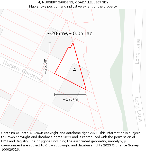4, NURSERY GARDENS, COALVILLE, LE67 3DY: Plot and title map