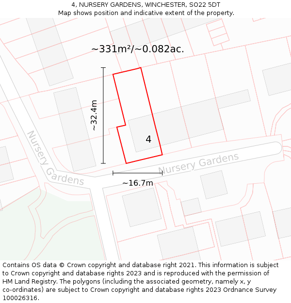 4, NURSERY GARDENS, WINCHESTER, SO22 5DT: Plot and title map