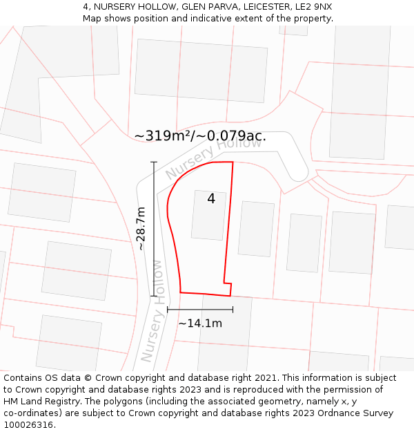 4, NURSERY HOLLOW, GLEN PARVA, LEICESTER, LE2 9NX: Plot and title map