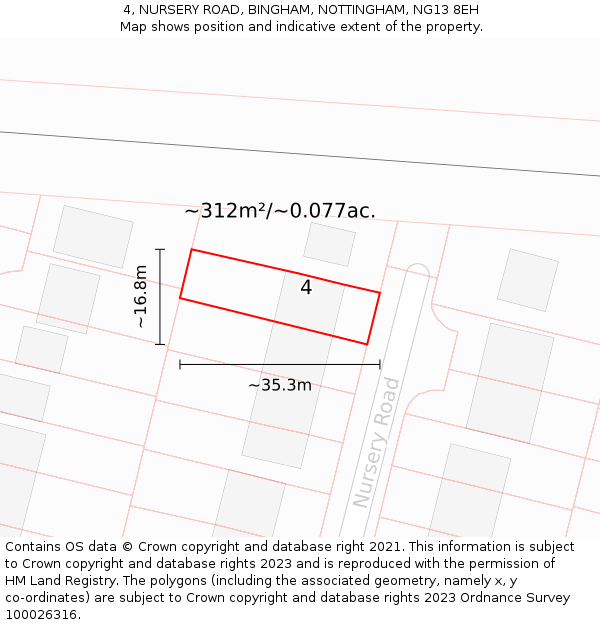 4, NURSERY ROAD, BINGHAM, NOTTINGHAM, NG13 8EH: Plot and title map