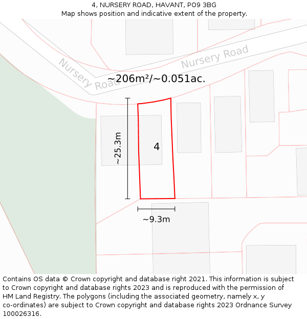 4, NURSERY ROAD, HAVANT, PO9 3BG: Plot and title map