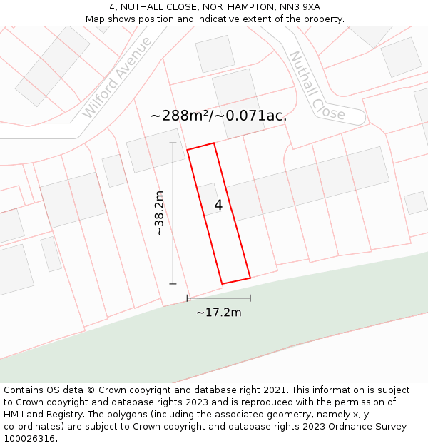 4, NUTHALL CLOSE, NORTHAMPTON, NN3 9XA: Plot and title map