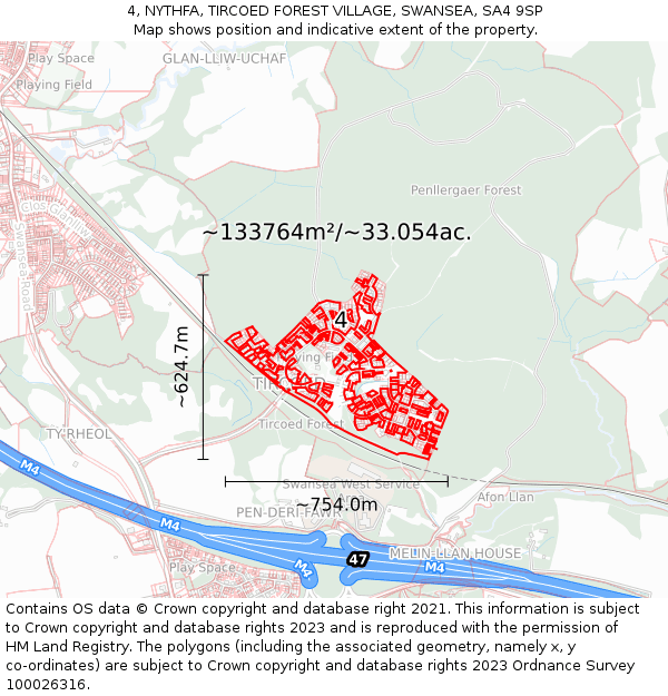 4, NYTHFA, TIRCOED FOREST VILLAGE, SWANSEA, SA4 9SP: Plot and title map