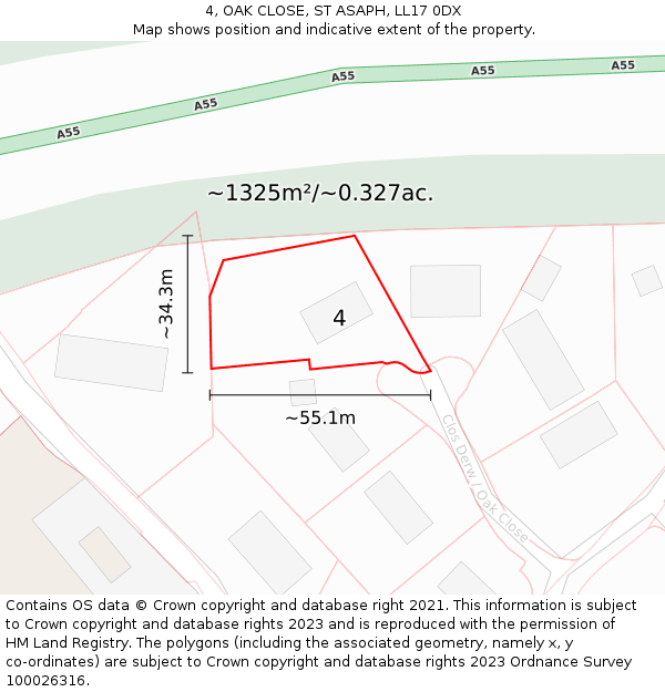 4, OAK CLOSE, ST ASAPH, LL17 0DX: Plot and title map