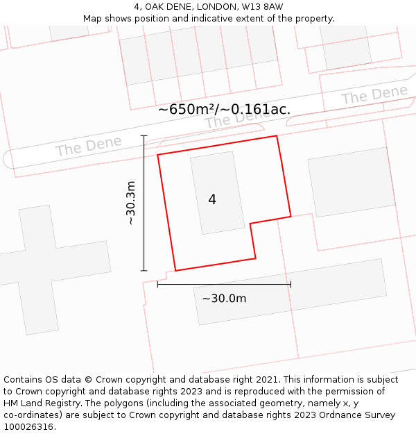 4, OAK DENE, LONDON, W13 8AW: Plot and title map