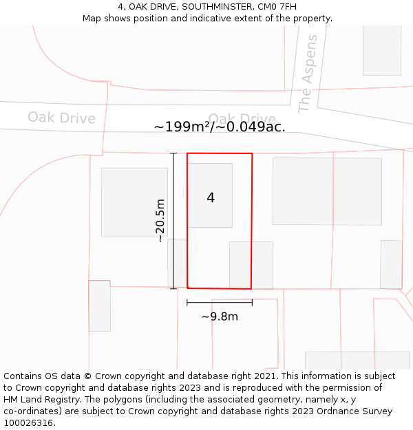 4, OAK DRIVE, SOUTHMINSTER, CM0 7FH: Plot and title map