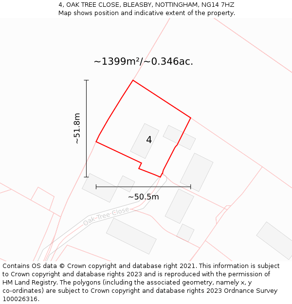 4, OAK TREE CLOSE, BLEASBY, NOTTINGHAM, NG14 7HZ: Plot and title map