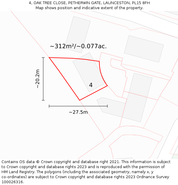 4, OAK TREE CLOSE, PETHERWIN GATE, LAUNCESTON, PL15 8FH: Plot and title map