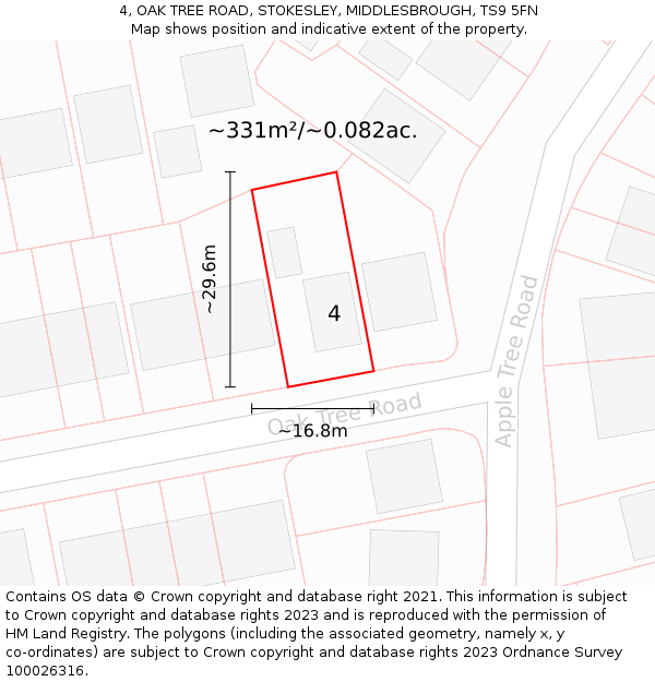 4, OAK TREE ROAD, STOKESLEY, MIDDLESBROUGH, TS9 5FN: Plot and title map