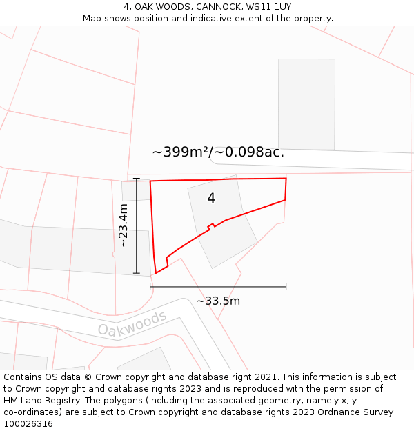 4, OAK WOODS, CANNOCK, WS11 1UY: Plot and title map