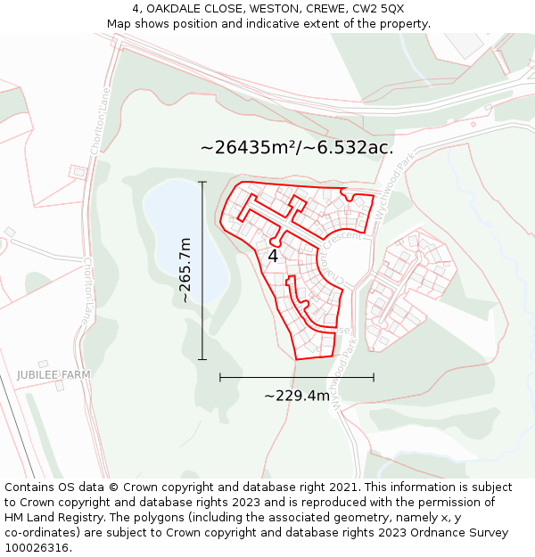 4, OAKDALE CLOSE, WESTON, CREWE, CW2 5QX: Plot and title map