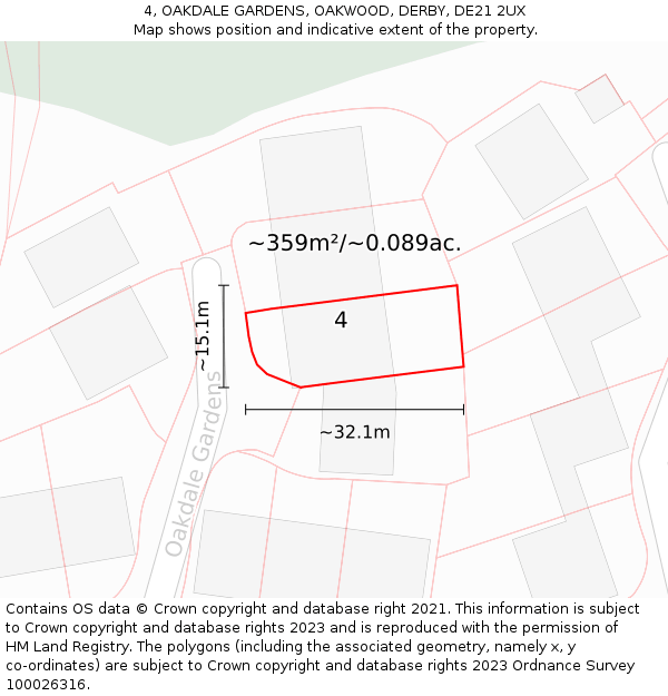 4, OAKDALE GARDENS, OAKWOOD, DERBY, DE21 2UX: Plot and title map