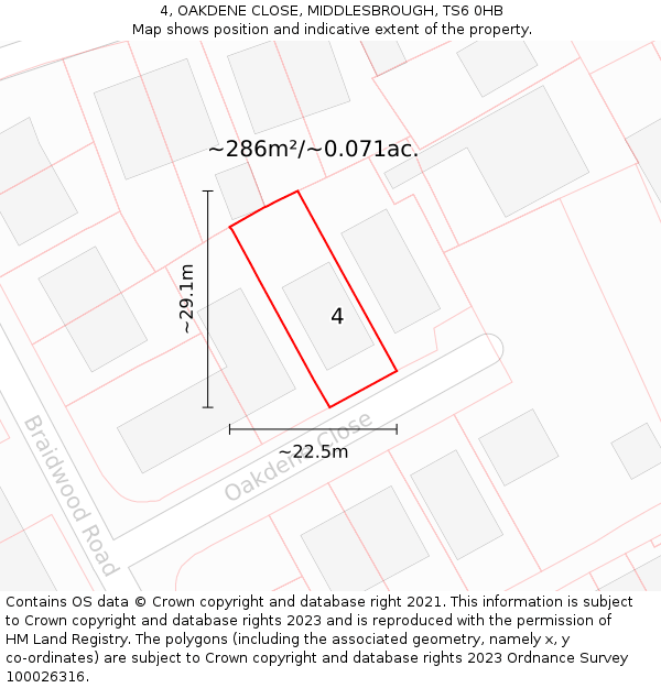 4, OAKDENE CLOSE, MIDDLESBROUGH, TS6 0HB: Plot and title map