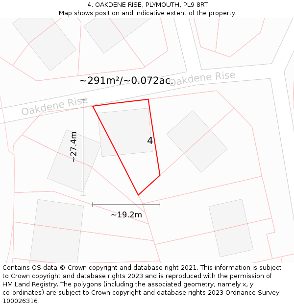 4, OAKDENE RISE, PLYMOUTH, PL9 8RT: Plot and title map